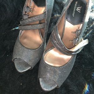 Silver open-toe pumps